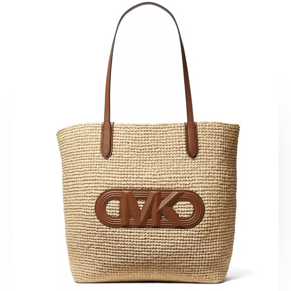 Michael Kors  Extra Large Logo Tote Bag Color Natural/Luggage - Picture 1 of 4